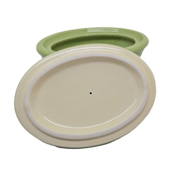 Hallmark Bunny Ceramic Trinket Bowl on a Green Basket - Picture 6 of 8